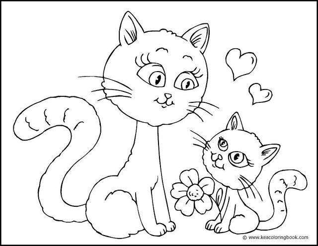 640x495 Mom Cat With Kittens Coloring Page