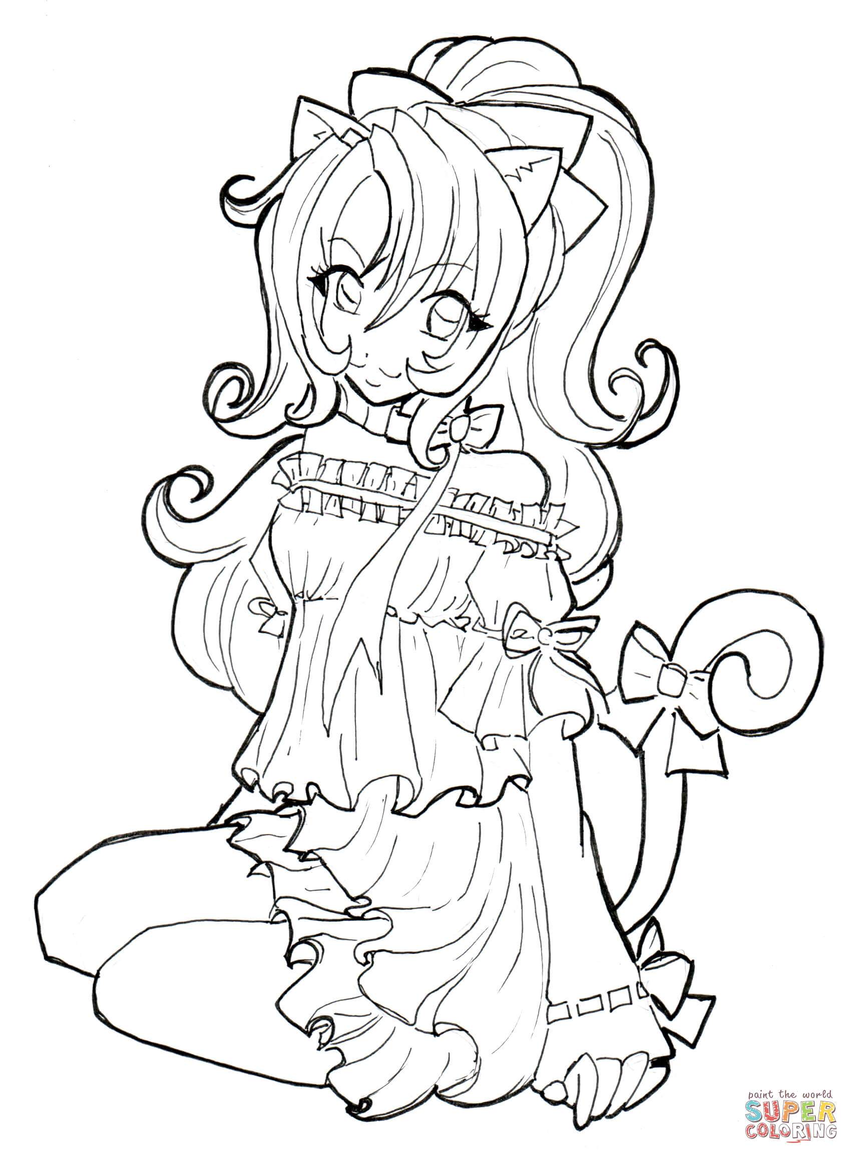 1696x2305 Stunning Cat Girl Coloring Page Printable Picture For Popular