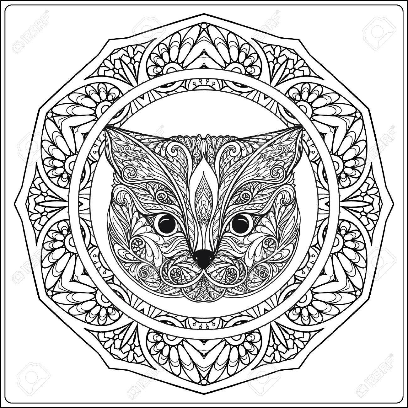 1300x1300 Shocking Decorative Cat With Mandala Vector Illustration Adult
