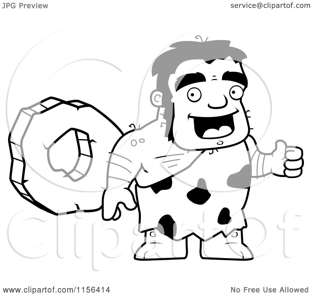 1080x1024 Cartoon Clipart Of A Black And White Stalky Caveman Character