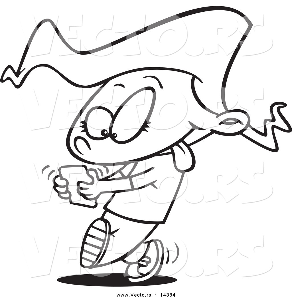 1024x1044 Vector Of A Cartoon Little Girl Walking And Texting On A Cell