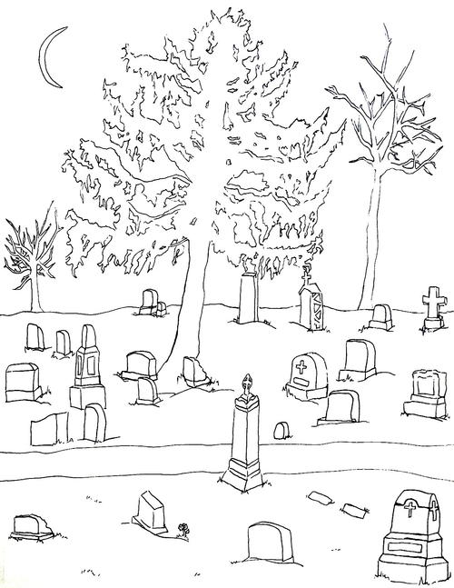 500x647 Cemetery Halloween Coloring Page Cemetery And Halloween Coloring