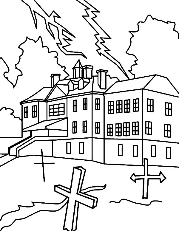 600x775 Haunted House Cemetery Coloring Pages Haunted House