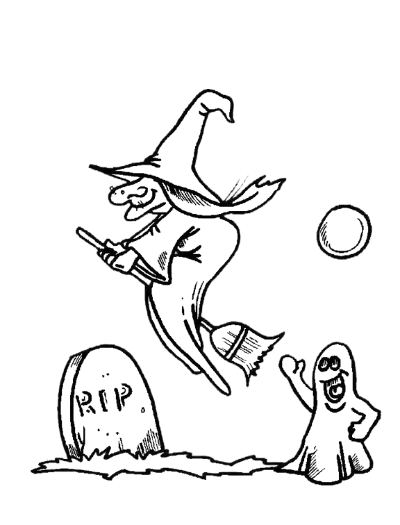 576x756 New! Witch And Ghost In Cemetery Coloring Page Graveyard