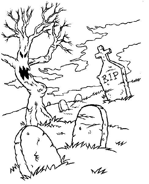 487x600 Spooky Graveyard Coloring Page All Kids Network