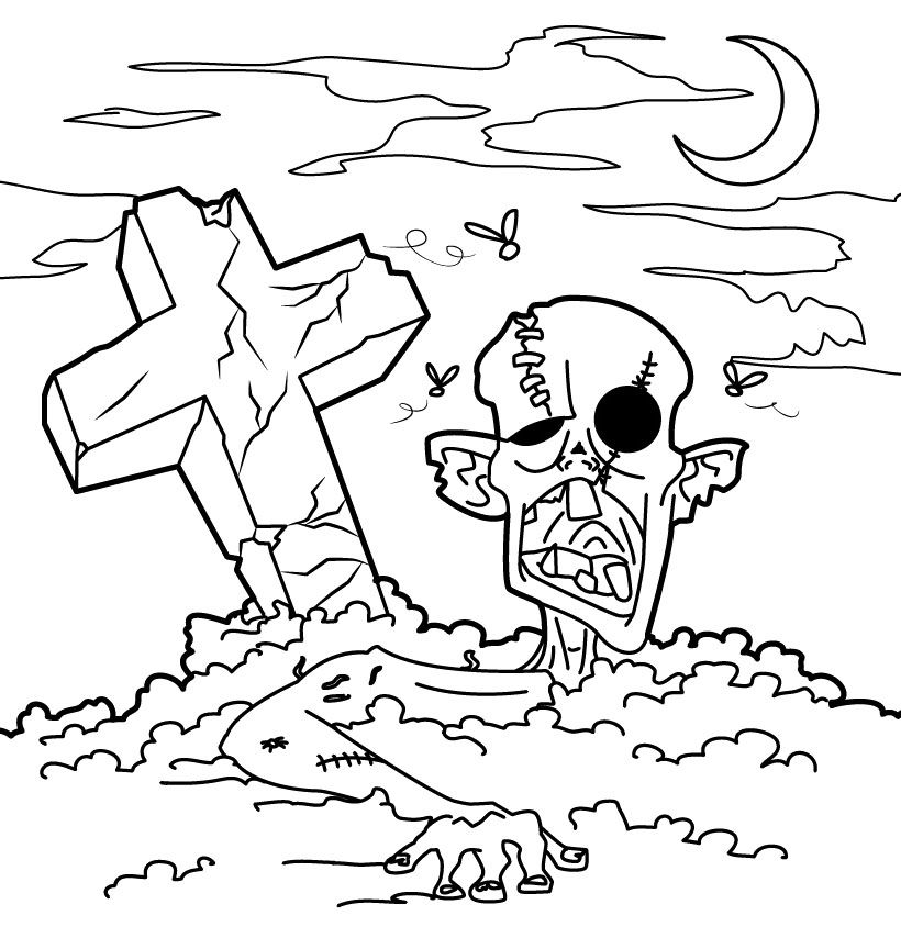 820x854 Zombie Graveyard Coloring Page Zombie Coloring