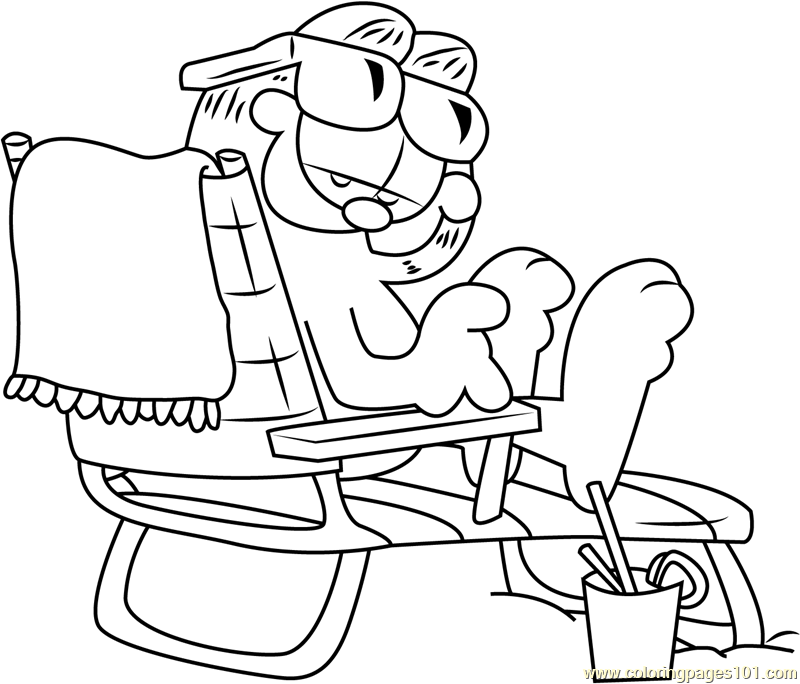 800x684 Garfield Sitting On Beach Chair Coloring Page