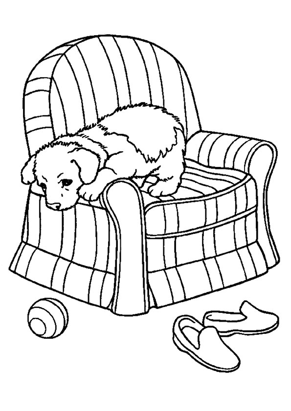 595x842 Pup On Slipcover Sofa Chair Coloring Page