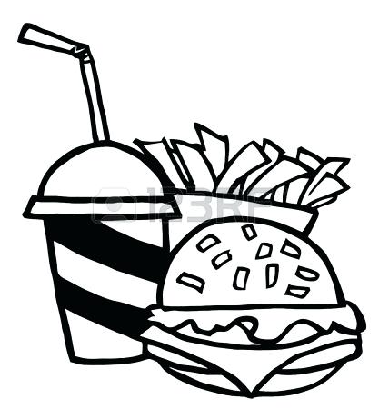 417x450 French Fries Coloring Page Outlined Cheeseburger With Cola