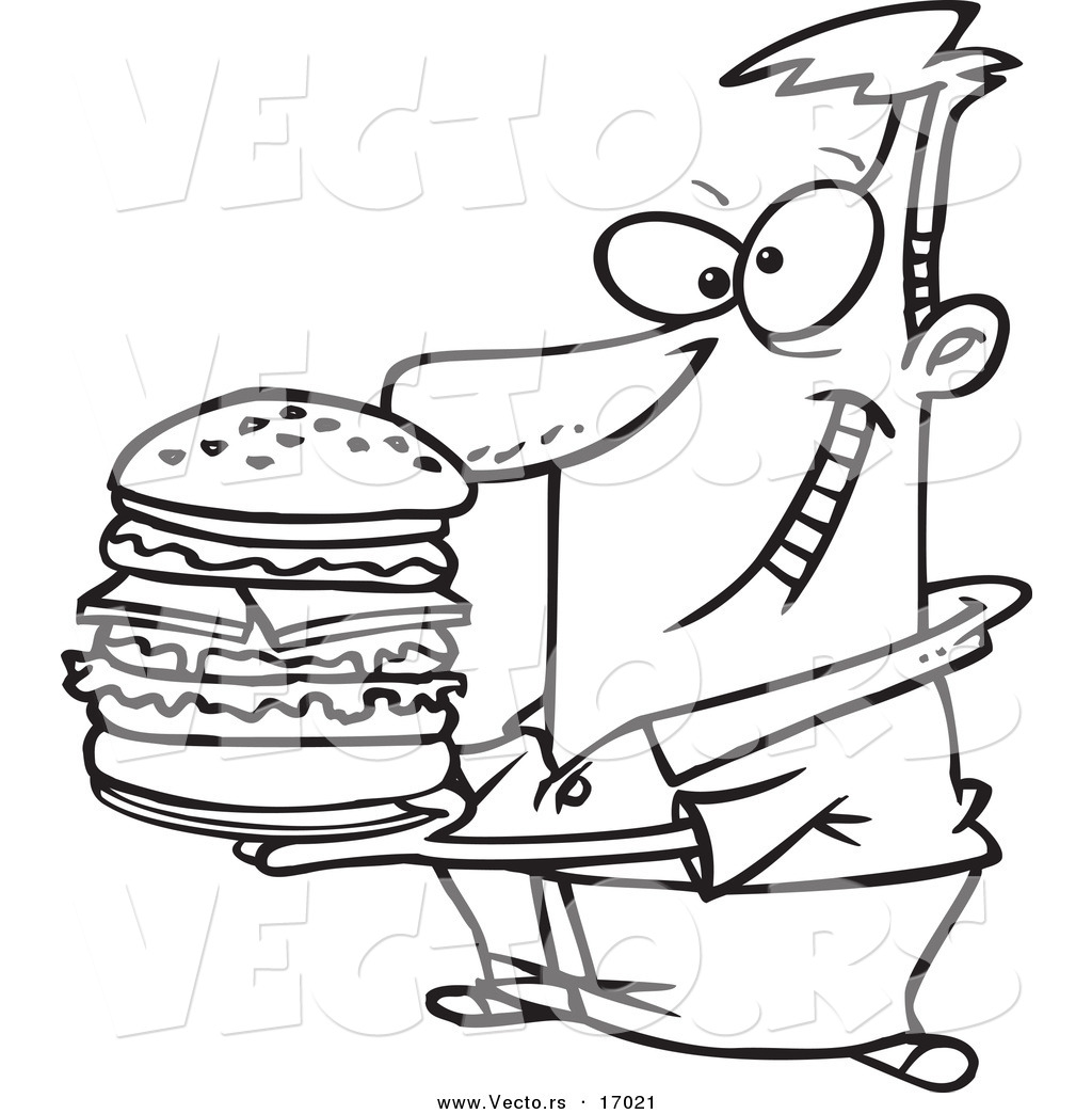 1024x1044 Vector Of A Cartoon Man Holding A Big Burger