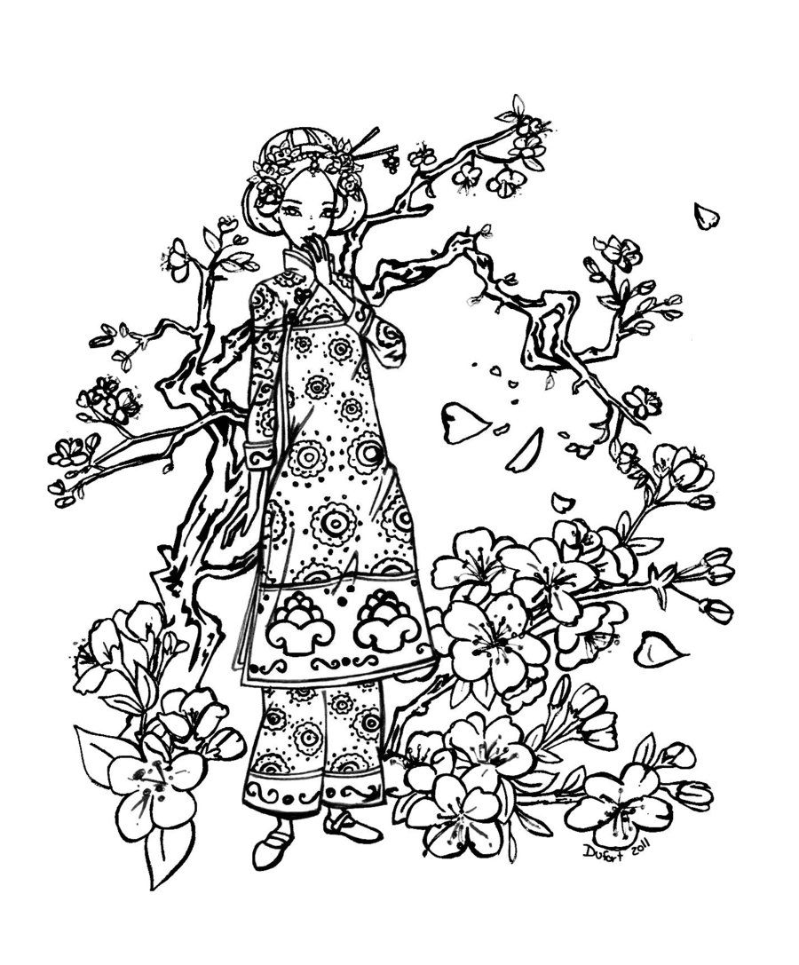 900x1087 Simplistic Cherry Blossom Coloring Page Blosso