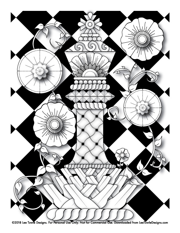 612x792 King Chess Piece With With Flowers Coloring Page For Adults