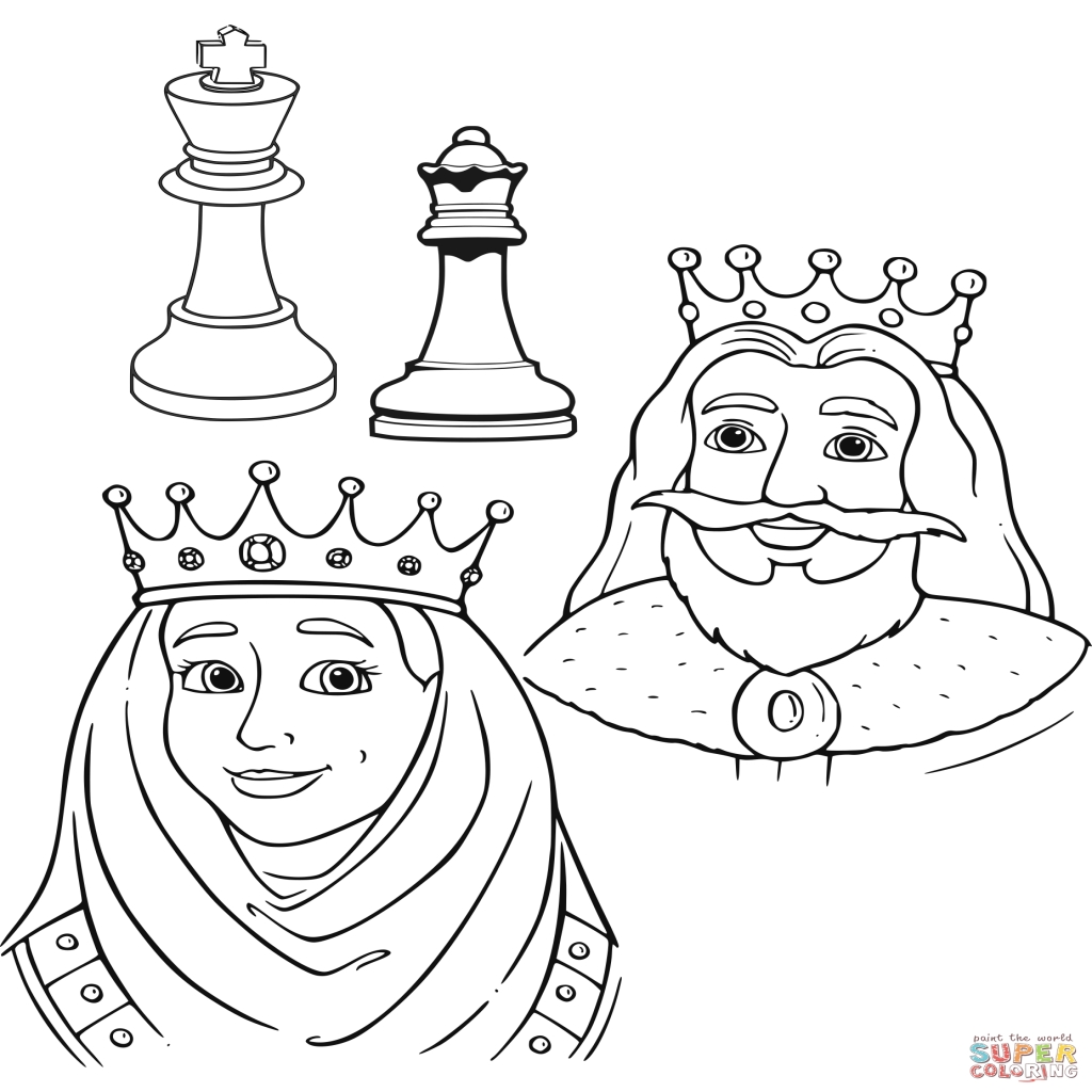 1024x1024 Queen And King Chess Pieces Coloring Page Free Printable