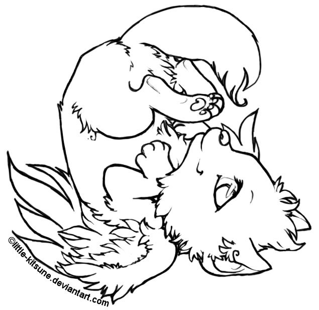 635x616 Winged Wolf Cub Lineart