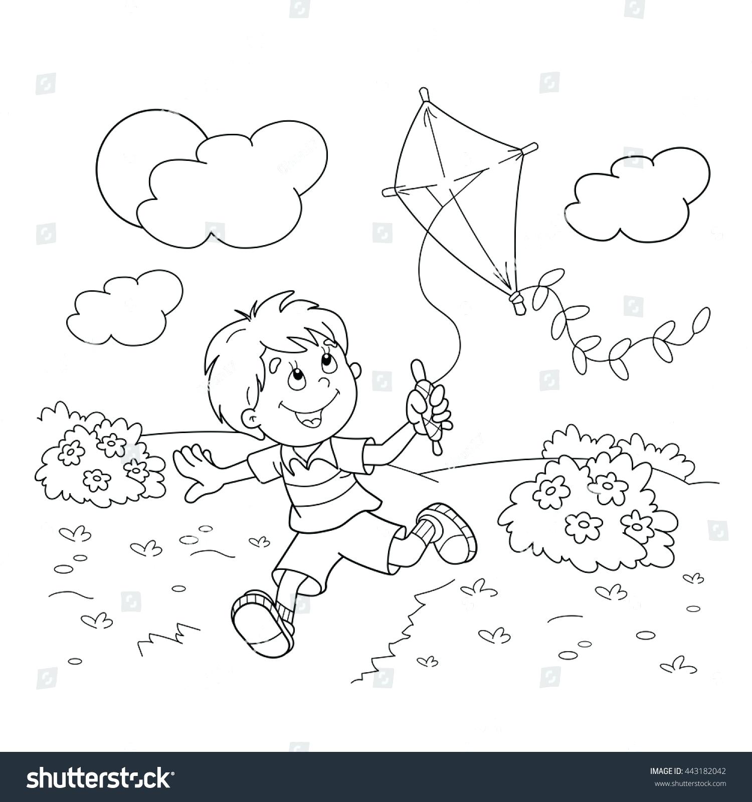 Children Flying Kites Coloring Pages at GetDrawings | Free download