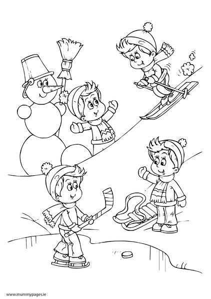 422x597 Children Playing In Snow Colouring Page Mummypages Mummypages Ie