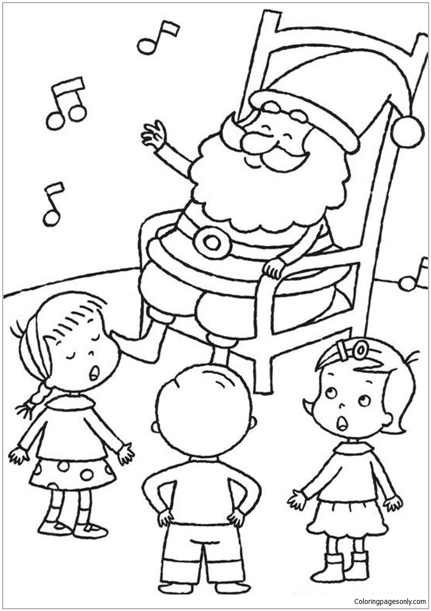 859x1218 Santa Listening Kids Singing Christmas Coloring Page