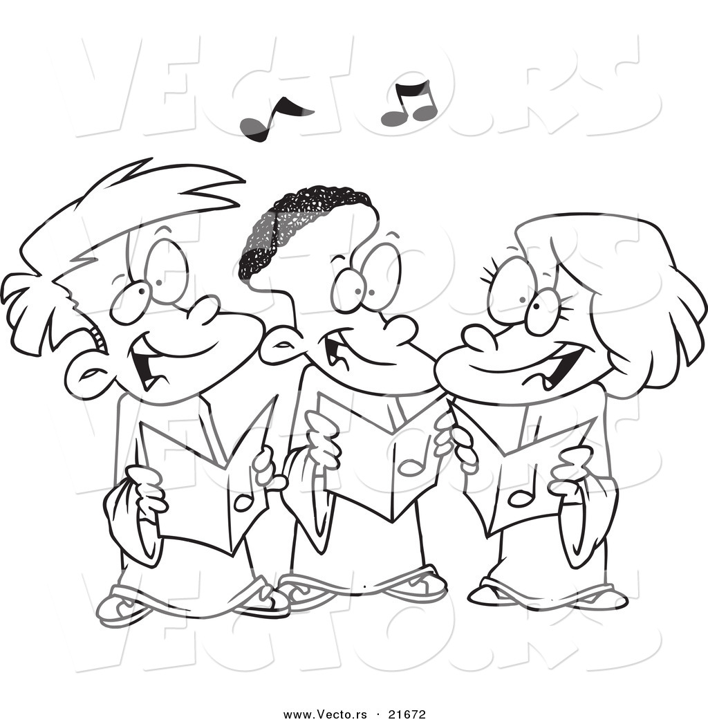 1024x1044 Vector Of A Cartoon Black And White Outline Design Of Singing Kids