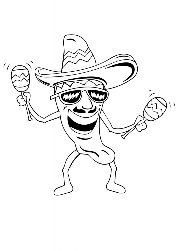 724x1024 Hot Chilli With Maracas Mexico Coloring Page