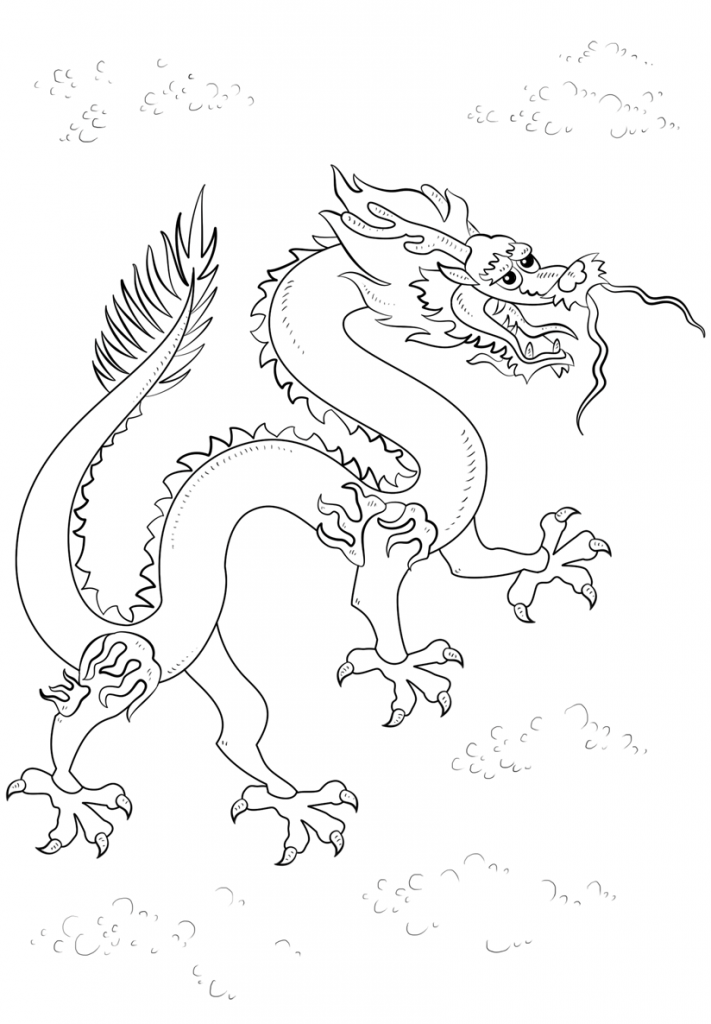 711x1024 Chinese Culture Black Dragon Coloring Page