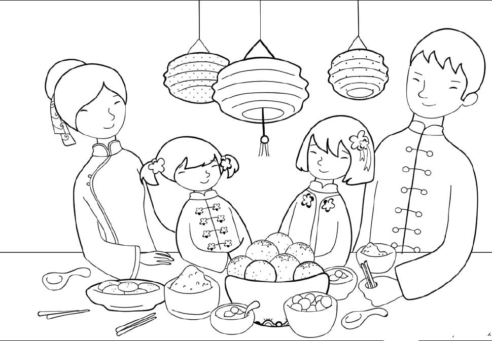970x673 Food Party On Chinese New Year Day Coloring Pages