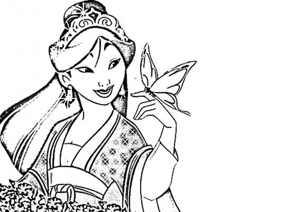 600x434 Mulan In Her Chinese Imperial Dress Coloring Page