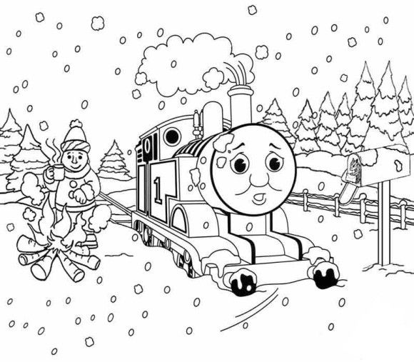 580x507 Thomas The Train Winter Coloring Pages For Kids
