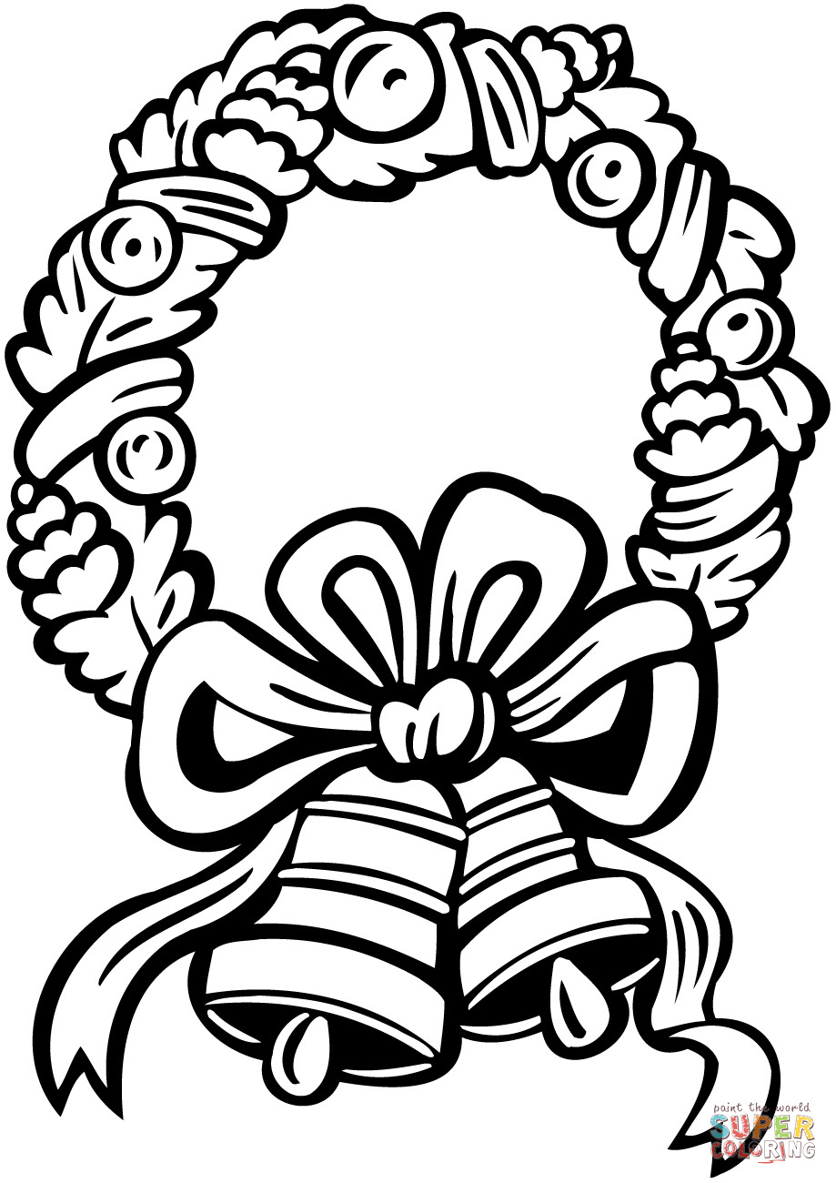 919x1300 Christmas Wreath With Jingle Bells Coloring Page Free Printable