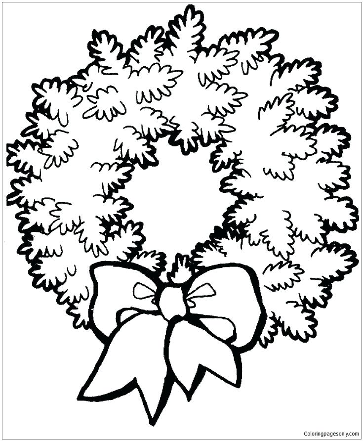 735x892 Christmas Bow Coloring Page Wreath With Bow Coloring Page