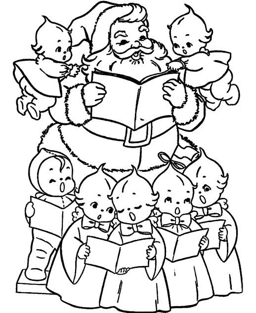 518x634 Santa And Cute Angels Singing Christmas Carol Coloring Pages