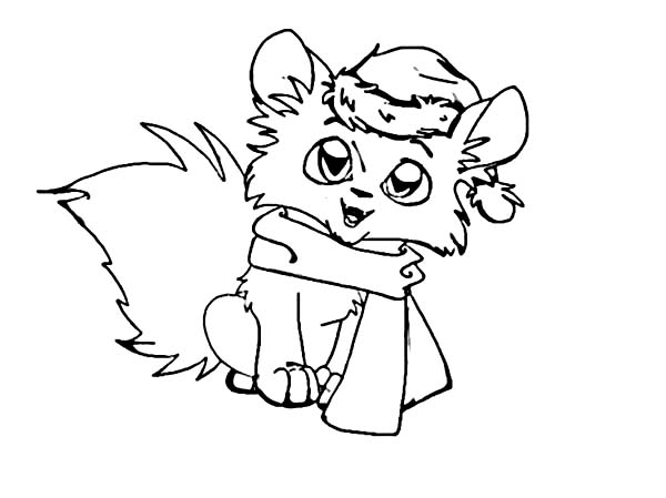 600x449 Christmas Kitty Cat Coloring Page