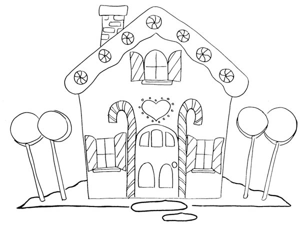600x454 Gingerbread House And Four Big Lollipop Coloring Page