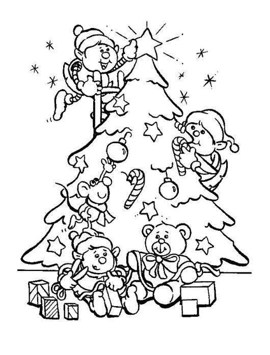 530x697 Elf Decorate Christmas Tree Coloring Pages