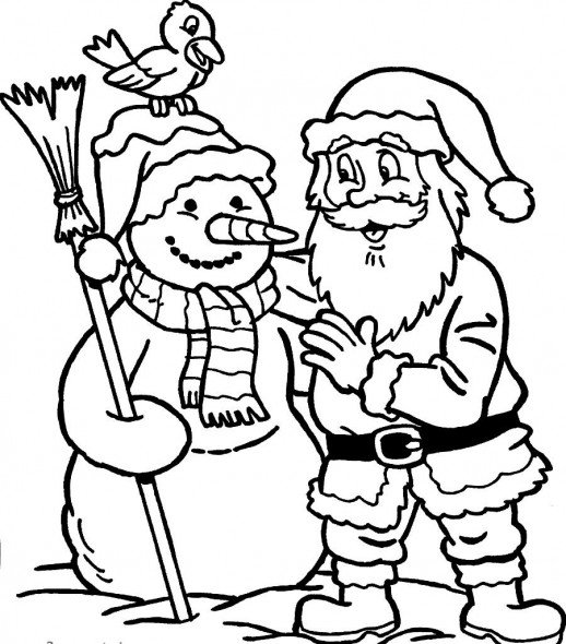 518x590 Santa Claus Finishing To Make A Snowman On Snowy Christmas Day