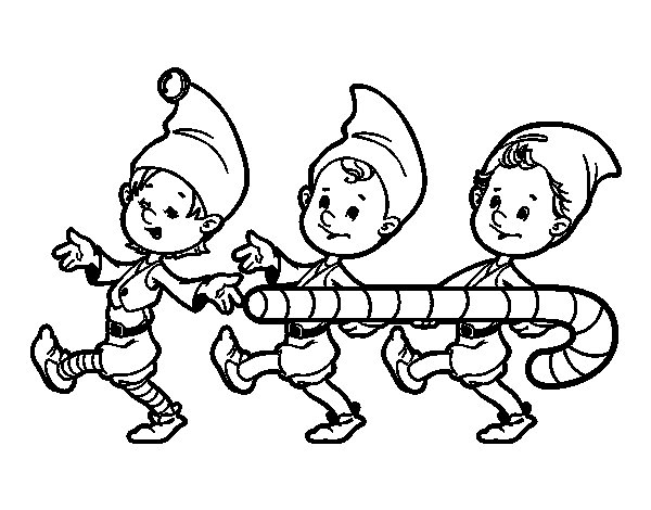 600x470 Three Christmas Elves Coloring Page