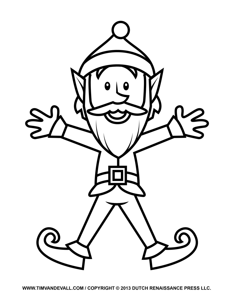 927x1200 Christmas Elf Coloring Page