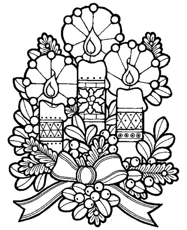 600x738 Three Lovely Candles For Christmas Eve On Christmas Coloring Page