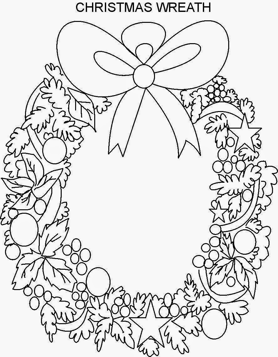888x1141 Wreath Coloring Page Christmas With Bow Free Within
