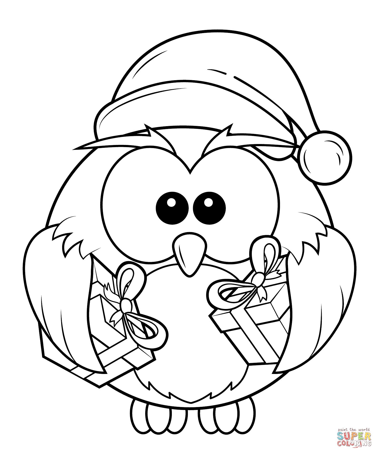 1584x1903 Christmas Owl With Gift Boxes Coloring Page At Coloring Pages