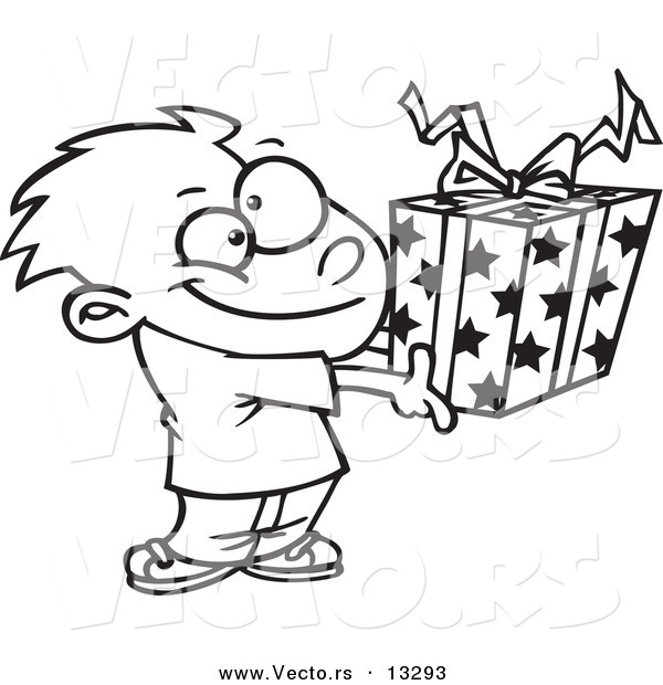 600x620 Vector Of A Cartoon Boy Holding A Gift Box