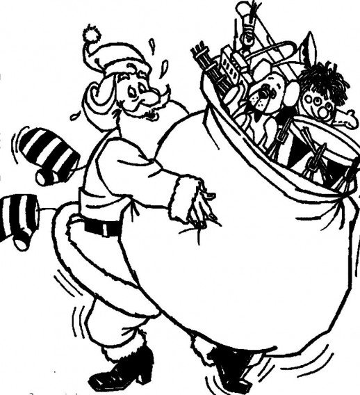 518x568 A Fat Big Santa Claus Brings Many Christmas Gifts Coloring Pages