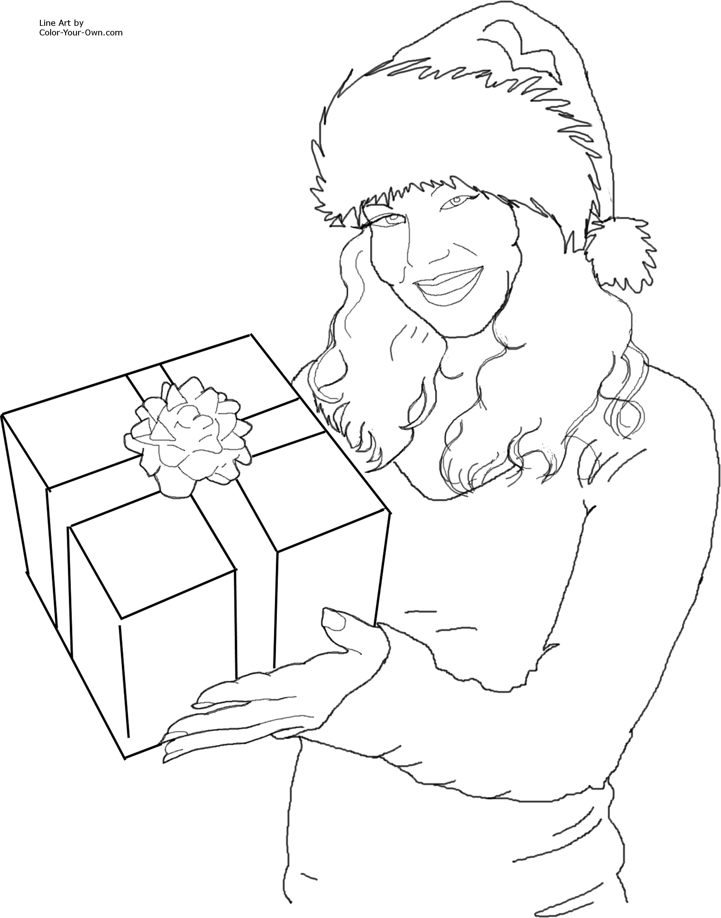 2400x3056 Christmas Santa's Helper With A Gift Coloring Page