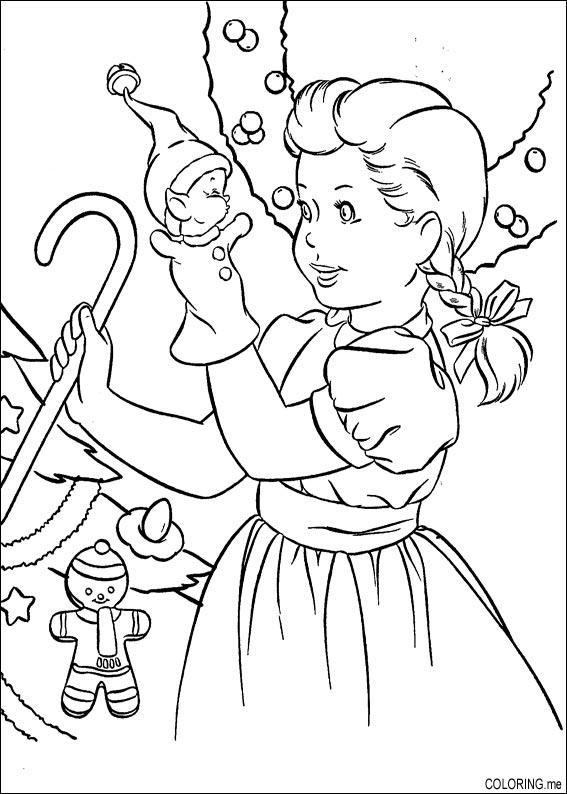 567x794 Coloring Page Christmas Girl Playing With Doll