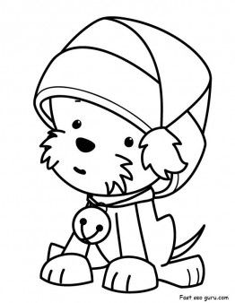 262x338 Printable Christmas Puppy With Santa Claus Hat Coloring Pages