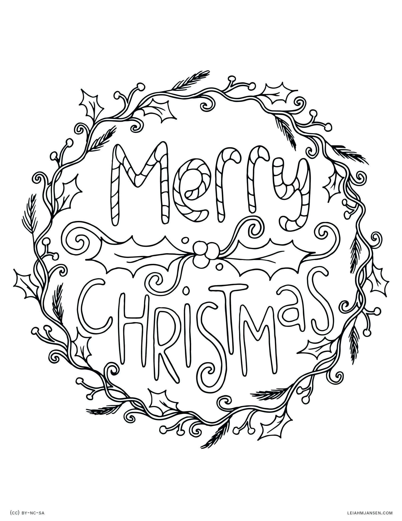 1700x2200 Holiday Holly Wreath Coloring Page