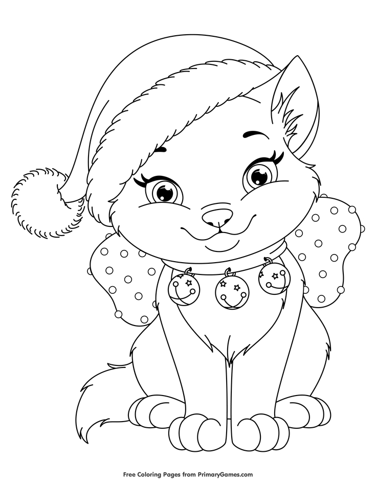 735x951 Christmas Coloring Pages Ebook Christmas Kitten Free Printable