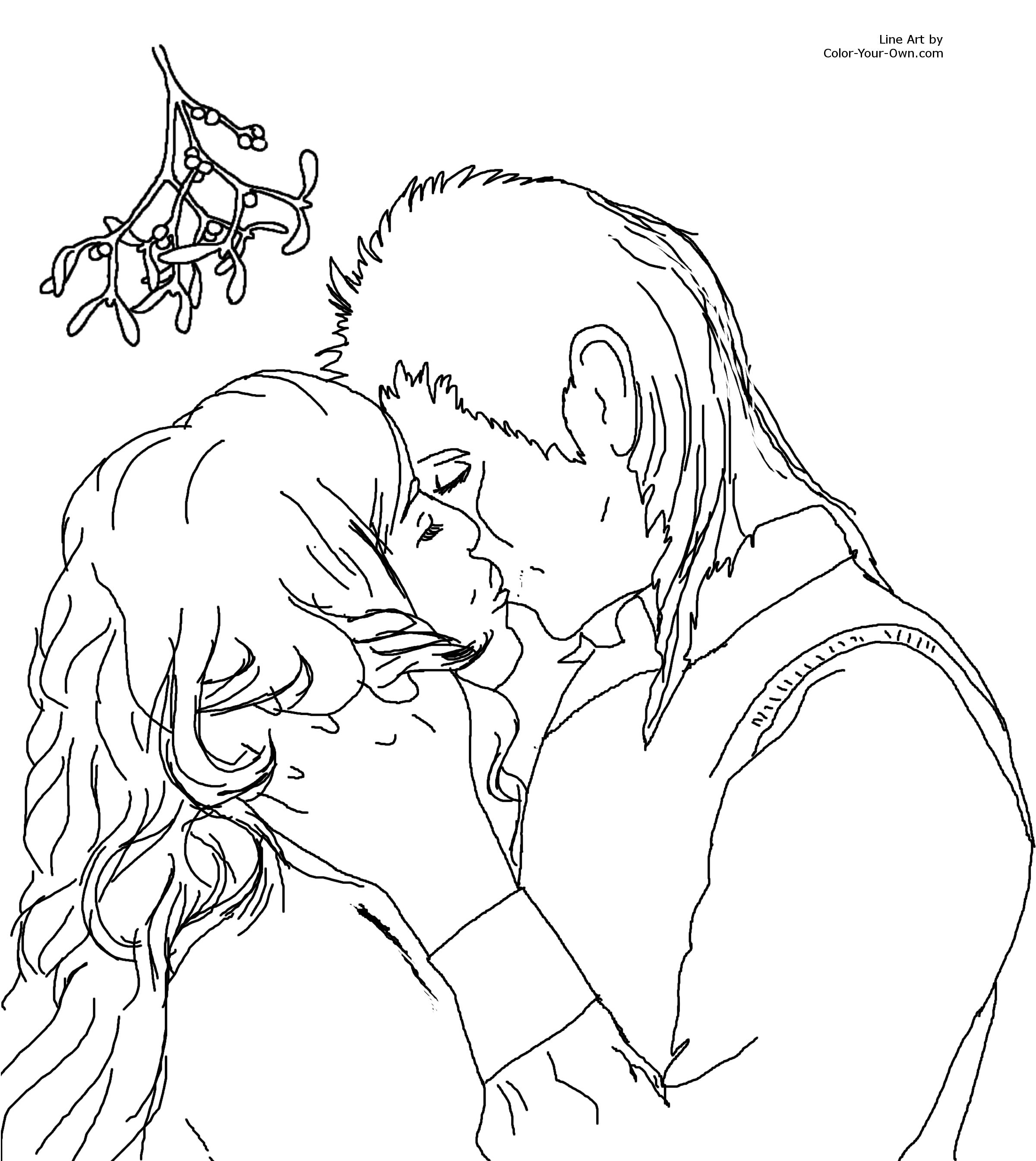 2400x2690 Kiss Under The Mistletoe Coloring Page