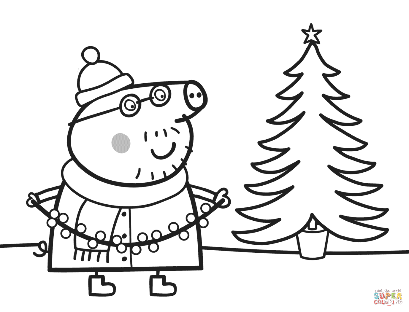 1378x1052 Daddy Pig Decorates Xmas Tree Super Coloring Peppa Pig
