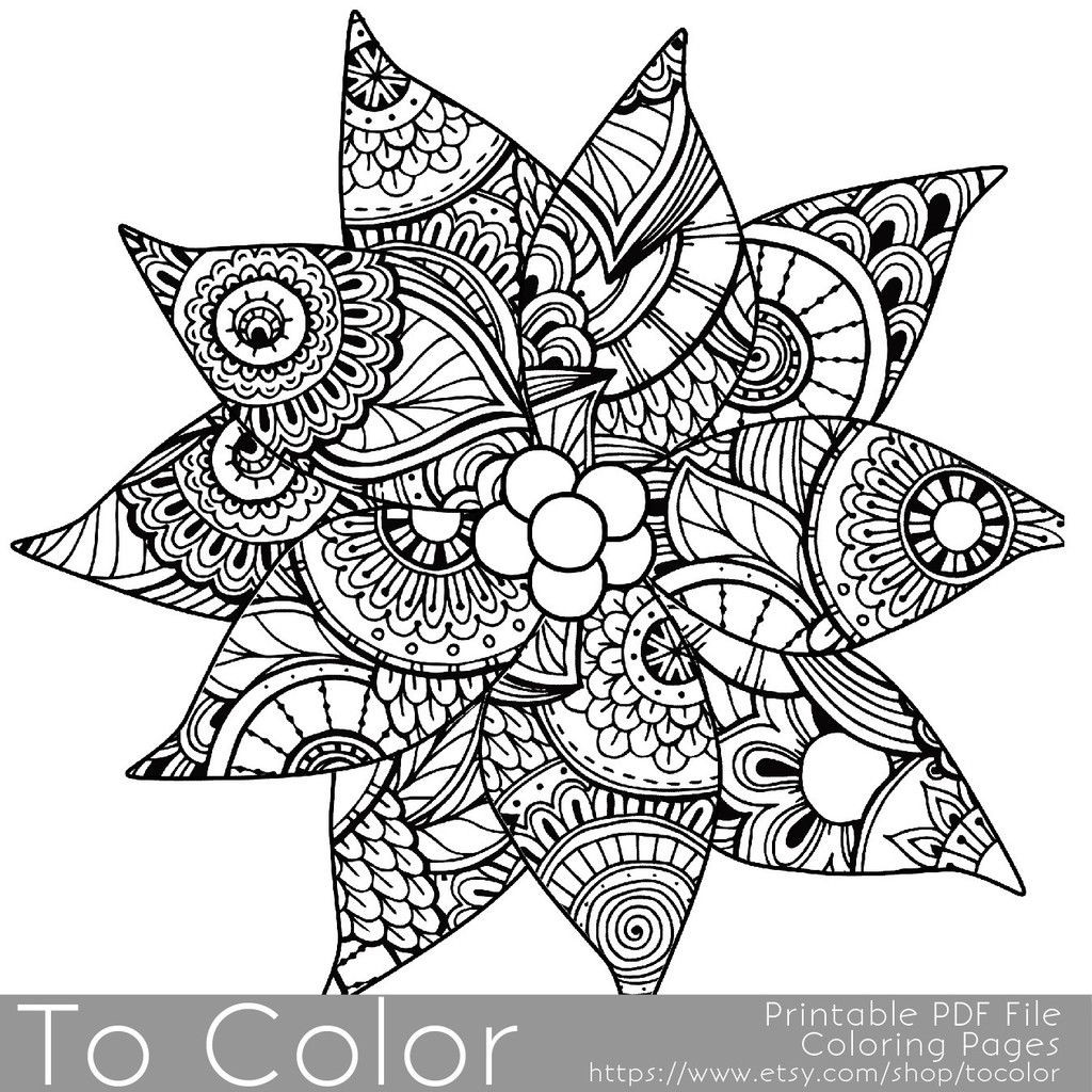 1024x1024 Holiday Christmas Detailed Poinsettia Coloring Page For Grown Ups