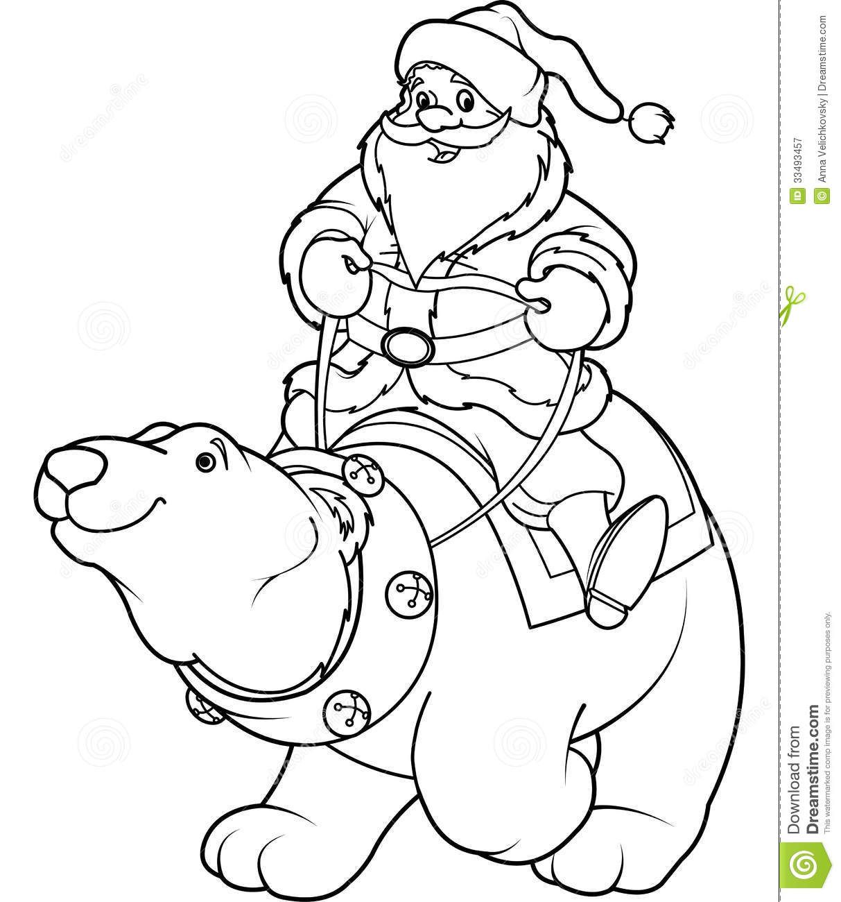 1213x1300 Santa Claus Riding Polar Bear Coloring Page Back Friendly